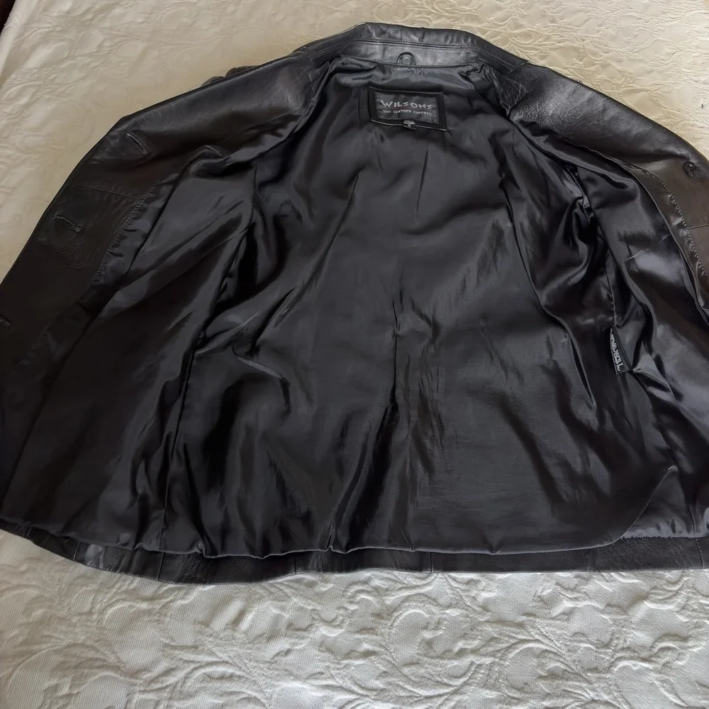 Vtg Wilsons Black Soft Leather Blazer Jacket Women S Tailored Career Y2K Classic